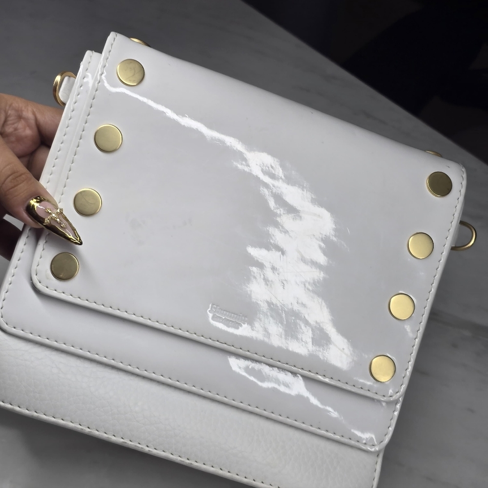 HAMMITT Jeffrey White Leather Bag with Brushed Gold Accents